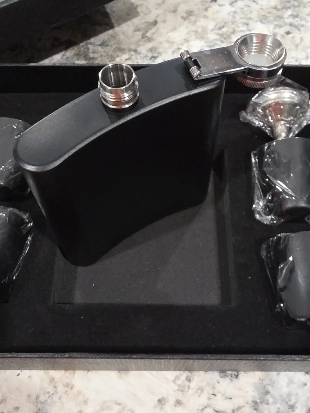 Black Stainless Steel Hip Flask Gift Set